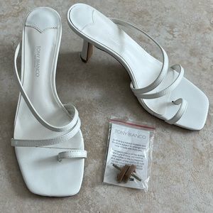 TONY BIANCO Australia Square Toe Low Heel White Leather Strappy Sandals 6 36